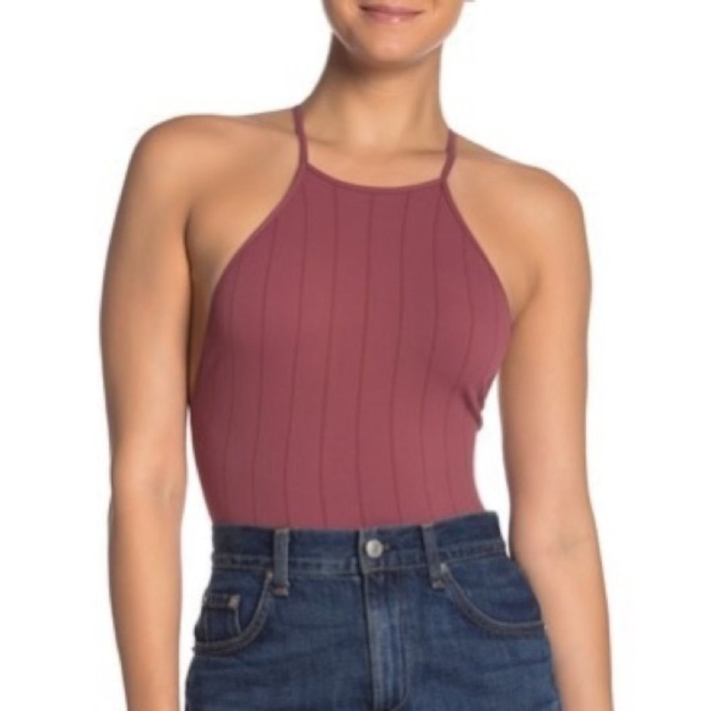 Free People Bridget Halter Neck Bodysuit Wine NWT